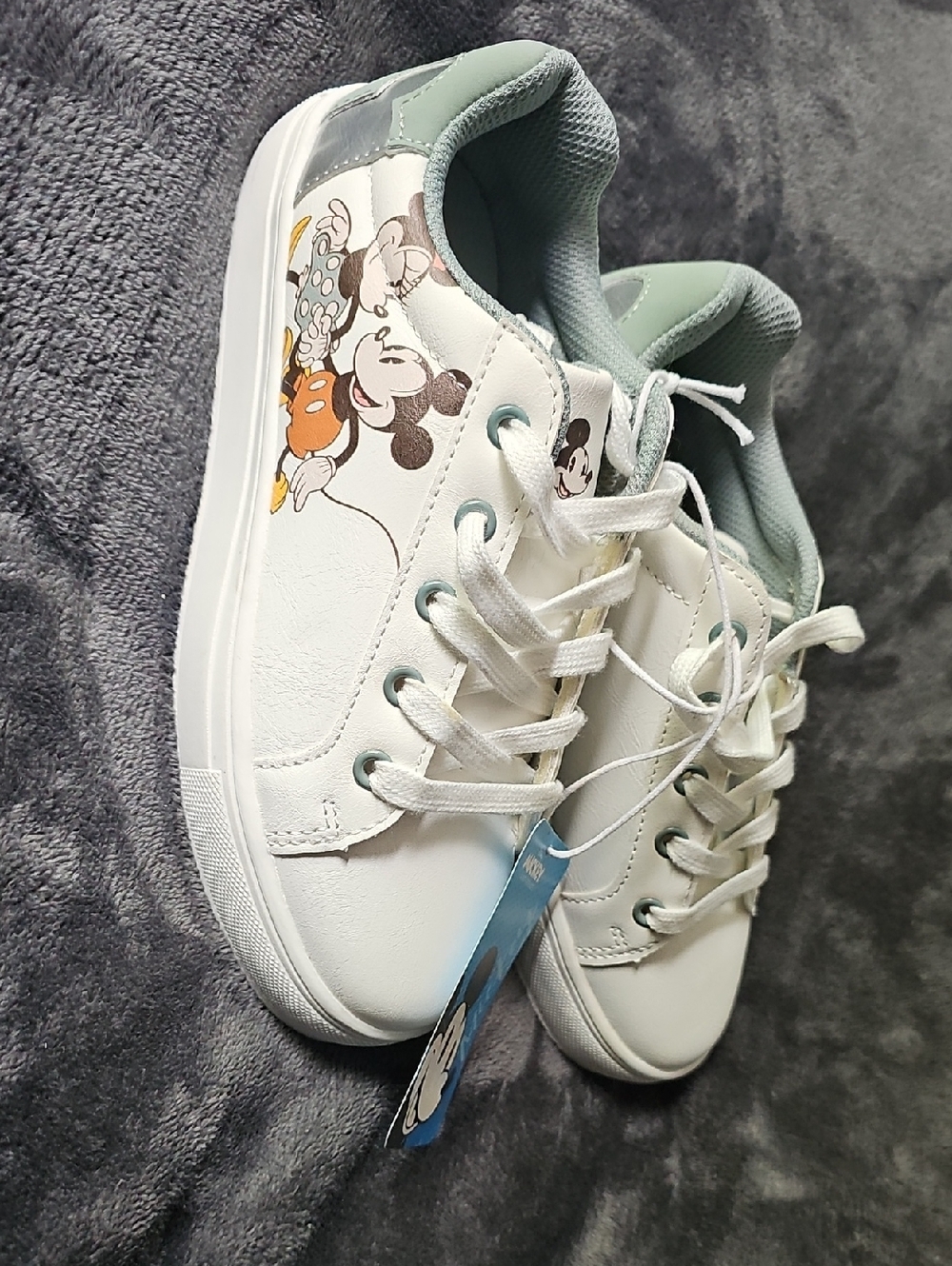 Disney White Sneakers with Mint Green Accents and Mickey Mouse